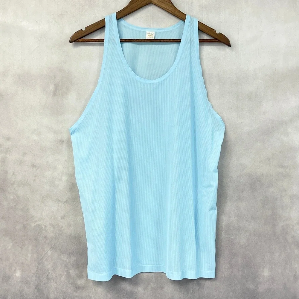Vintage Jockey Tank Top Mens L Blue Nylon Tricot Ribbed Undershirt Minimalist